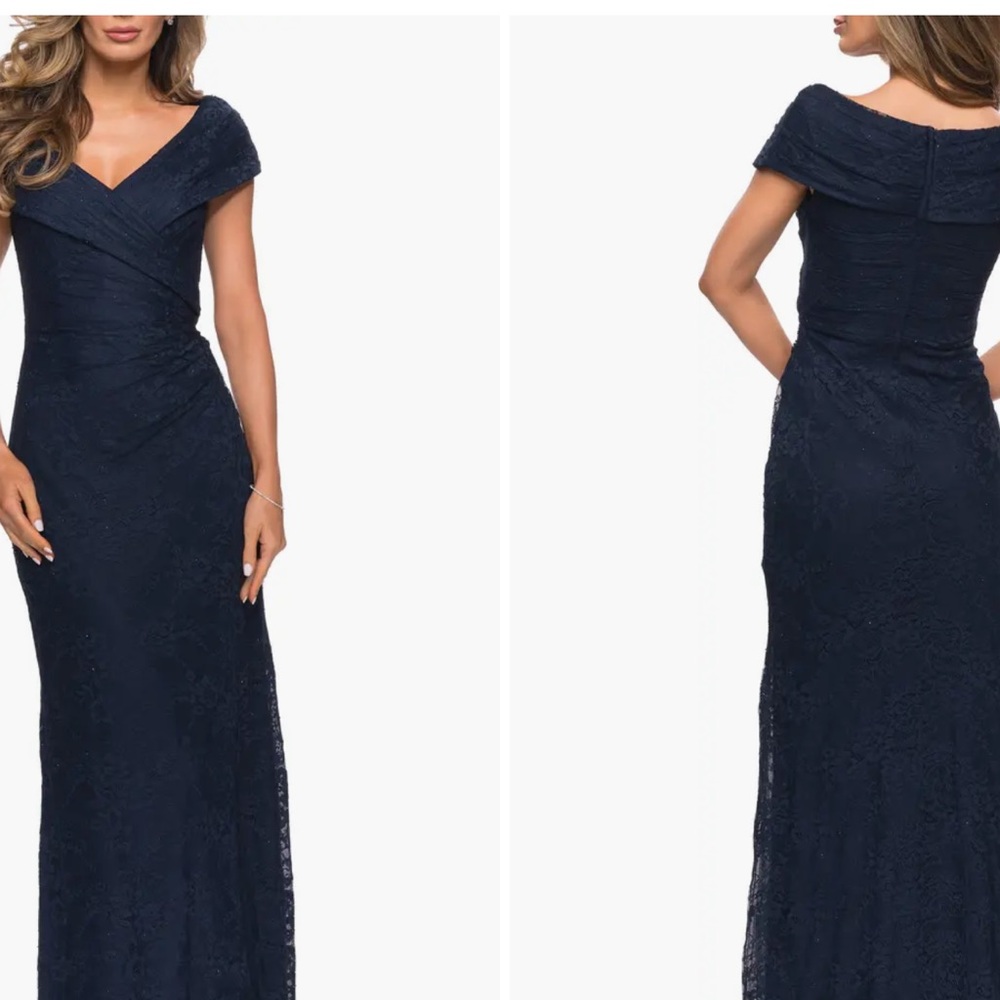 La Femme Navy Blue Formal Gown